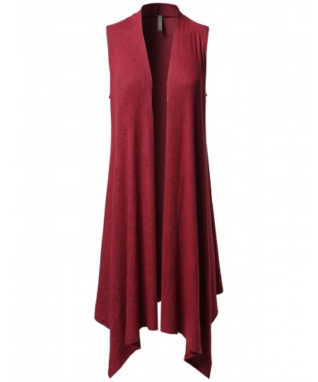 Women's Solid Sleeveless Asymmetric Hem Open Front Drape Sweater Vest Cardigan