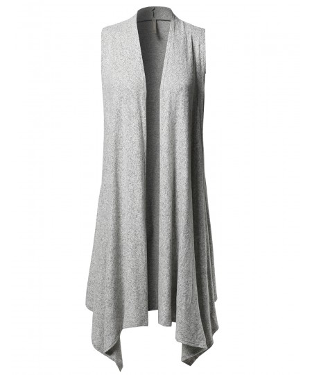 Women's Solid Sleeveless Asymmetric Hem Open Front Drape Sweater Vest Cardigan