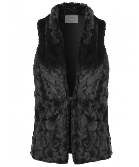 Women's Causal Hook & Eye Closure Faux Fur High Neck Vest