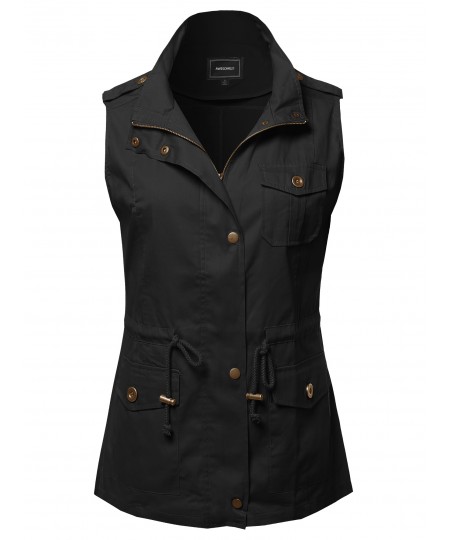 Women's Casual Solid Anorak Military Vest