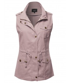 Women's Casual Solid Anorak Military Vest