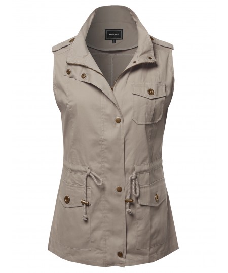 Women's Casual Solid Anorak Military Vest