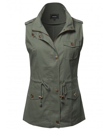 Women's Casual Solid Anorak Military Vest