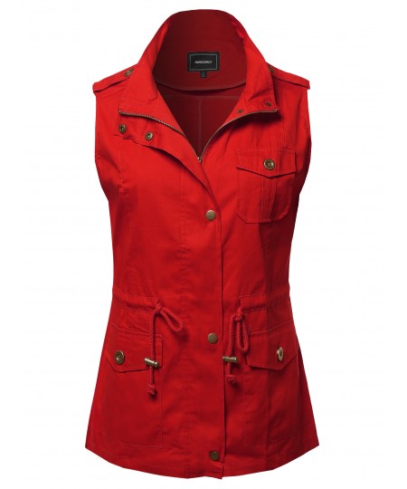 Women's Casual Solid Anorak Military Vest