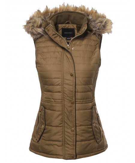 Women's Solid Thicken Vest Quilted Padding Puffer Vest