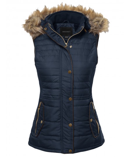 Women's Solid Thicken Vest Quilted Padding Puffer Vest