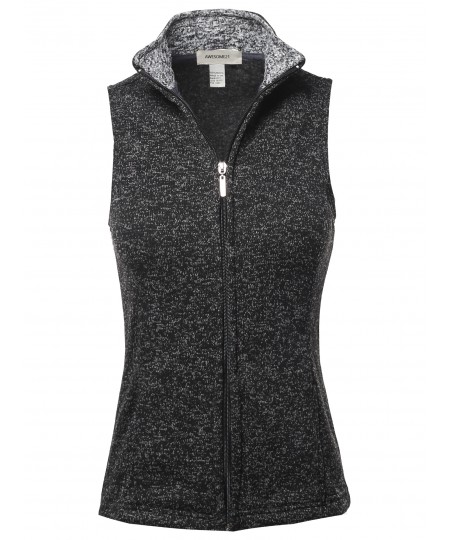 Women's Solid Yarn Dyed Fleece Zipper Vest