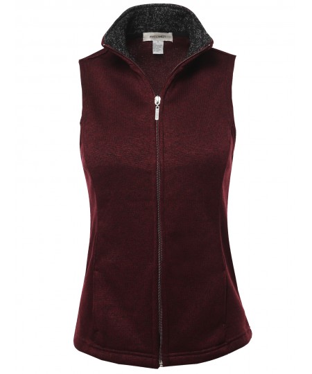 Women's Solid Yarn Dyed Fleece Zipper Vest