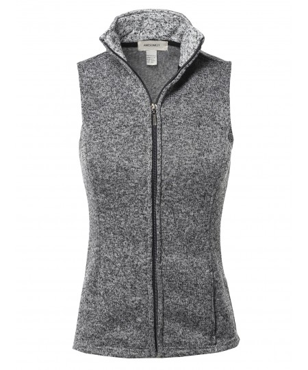 Women's Solid Yarn Dyed Fleece Zipper Vest