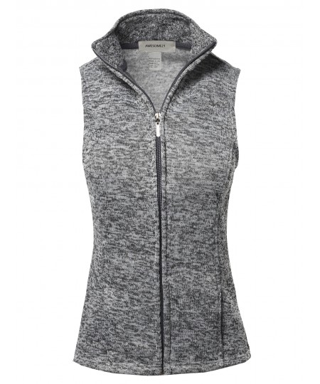 Women's Solid Yarn Dyed Fleece Zipper Vest