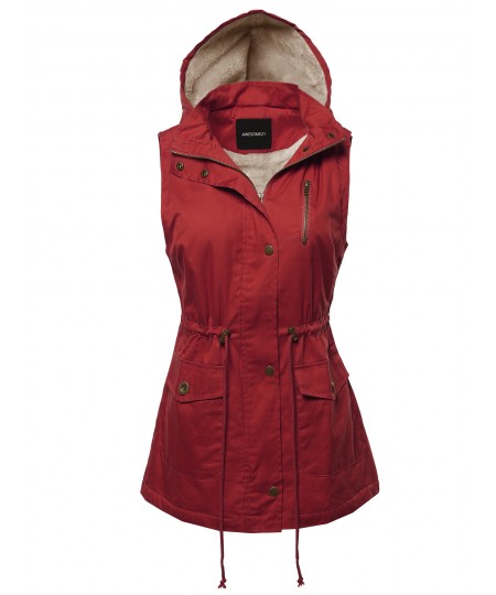 Women's Solid Sleeveless Anorak Drawstring Vest