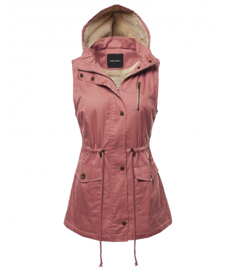 Women's Solid Sleeveless Anorak Drawstring Vest