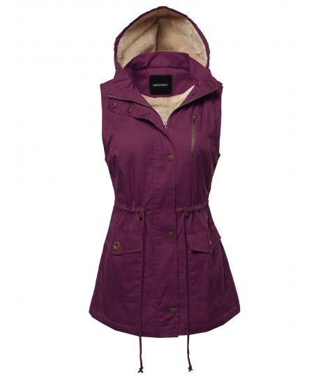 Women's Solid Sleeveless Anorak Drawstring Vest