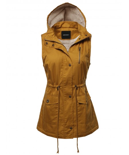 Women's Solid Sleeveless Anorak Drawstring Vest