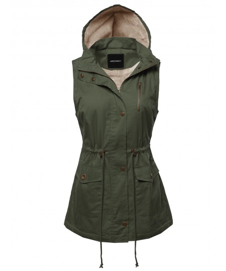 Women's Solid Sleeveless Anorak Drawstring Vest