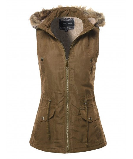 Women's Solid Vest Drawstring Waist Sleeveless Jacket