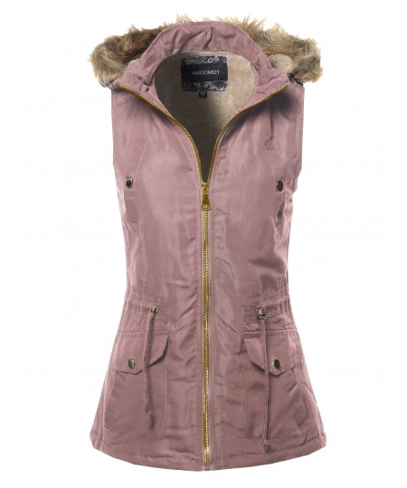 Women's Solid Vest Drawstring Waist Sleeveless Jacket