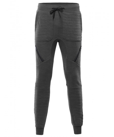 Men's Ribbed Jogger Pants With Zipper Detailing