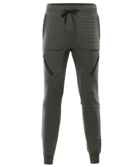 Men's Ribbed Jogger Pants With Zipper Detailing