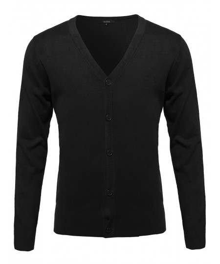 Men's Basic V-Neck Button Down Cardigan 