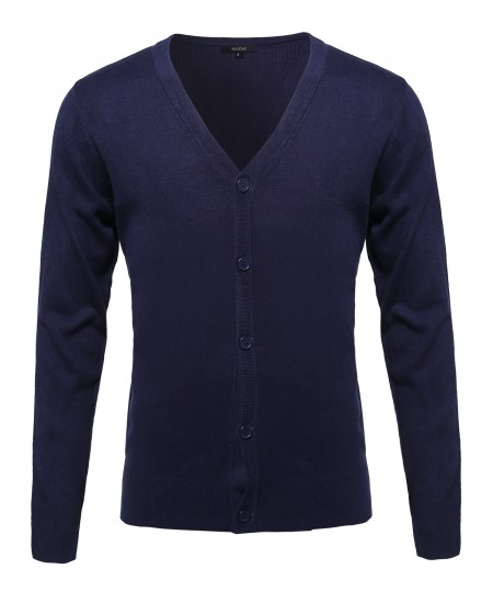 Men's Basic V-Neck Button Down Cardigan 