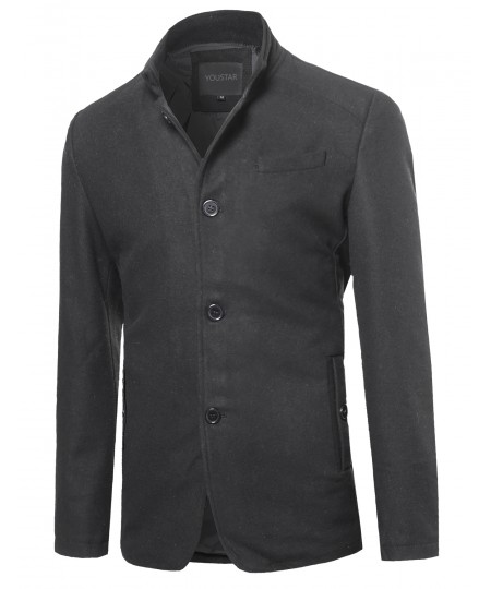 Men's Classic British Long Sleeves Button Closure Wool Blend Coat