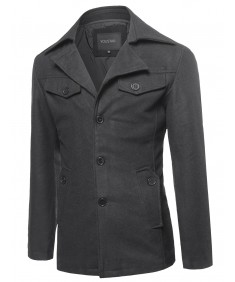 Men's Classic Long Sleeves Button Closure Front & Pockets Wool Blend Coat