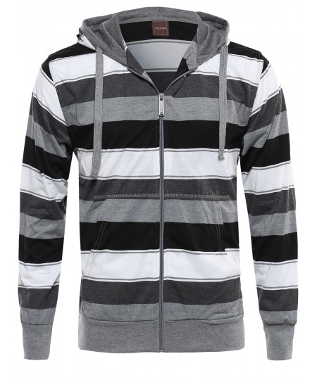 Men's Basic Stripe Light Weight Hoodie