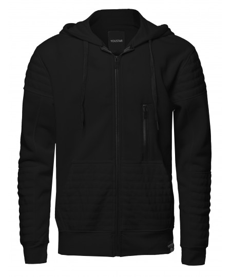 Men's Fashion Hoodie Jacket With Contrast Zipper And Ribbed Details