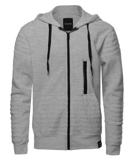 Men's Fashion Hoodie Jacket With Contrast Zipper And Ribbed Details