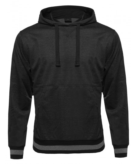 Men's Long Sleeve Muff Pocket Pullover Hoodie With Stripe Details