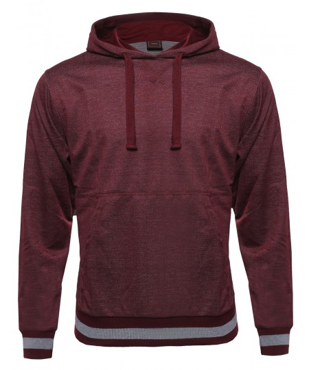 Men's Long Sleeve Muff Pocket Pullover Hoodie With Stripe Details