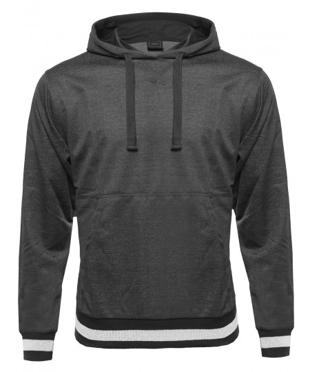 Men's Long Sleeve Muff Pocket Pullover Hoodie With Stripe Details