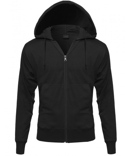 Men's Basic Lightweight Hoodie With Zip Up Closure