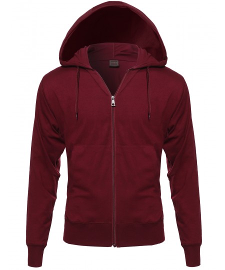 Men's Basic Lightweight Hoodie With Zip Up Closure