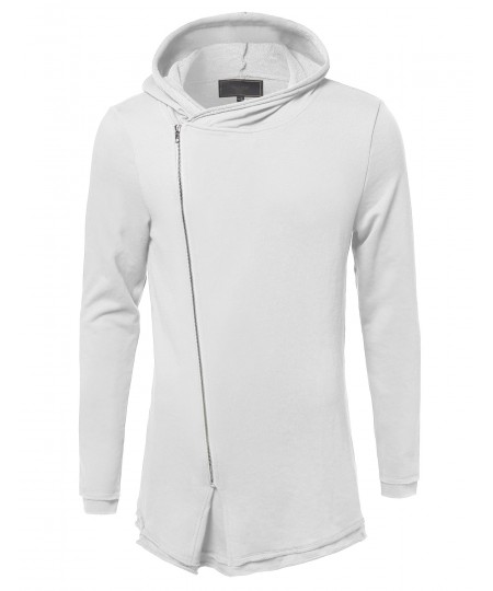 Men's Casual Longline Asymmetrical Zip Up Cotton Hooded Jacket