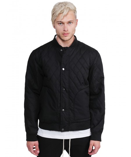 Men's Quilted Cotton Bomber Jacket With Button & Zipper Closure