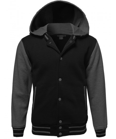 Men's Baseball Bomber Jacket With Detachable Hoodie