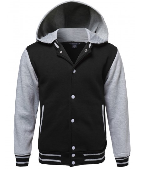 Men's Baseball Bomber Jacket With Detachable Hoodie