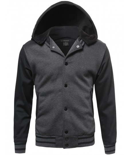 Men's Baseball Bomber Jacket With Detachable Hoodie