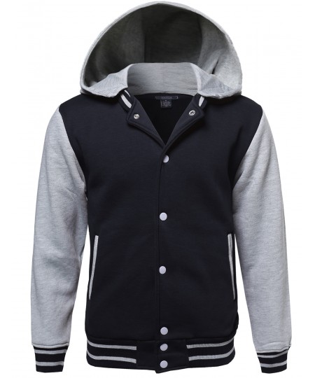 Men's Baseball Bomber Jacket With Detachable Hoodie