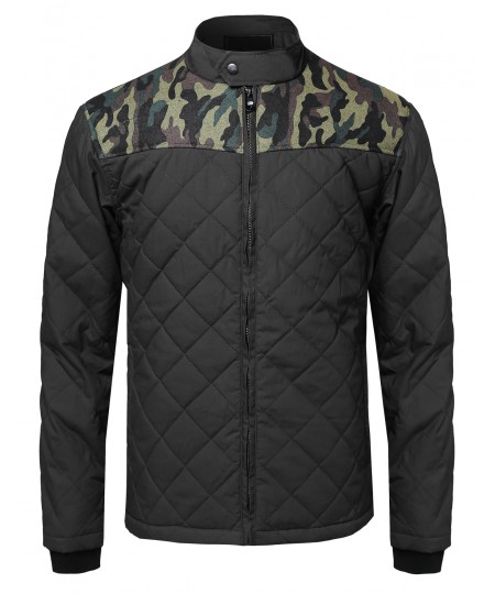 Men's Quilted Jacket With Camo Details