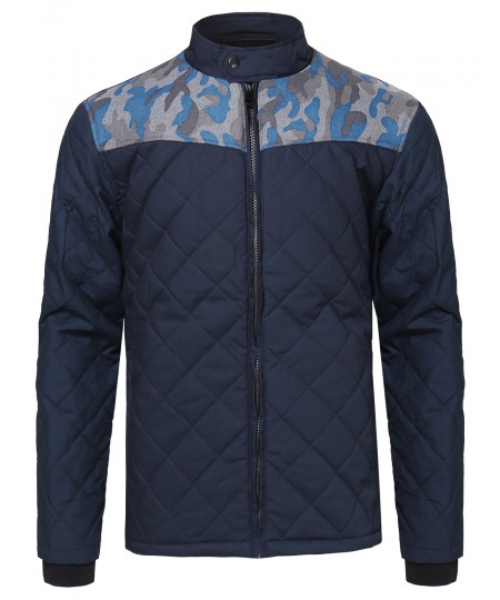 Men's Quilted Jacket With Camo Details