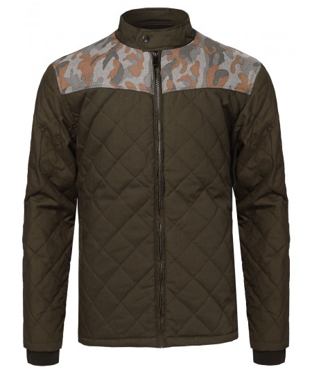 Men's Quilted Jacket With Camo Details