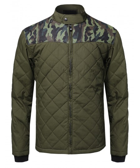 Men's Quilted Jacket With Camo Details