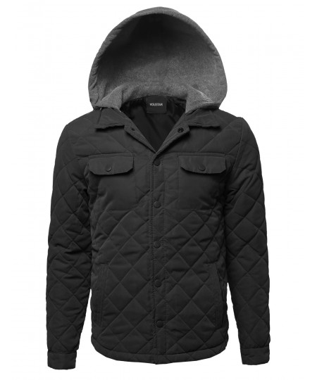 Men's Contrast Color Hooded Puffer Jacket