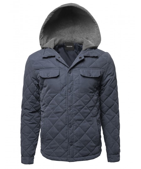 Men's Contrast Color Hooded Puffer Jacket