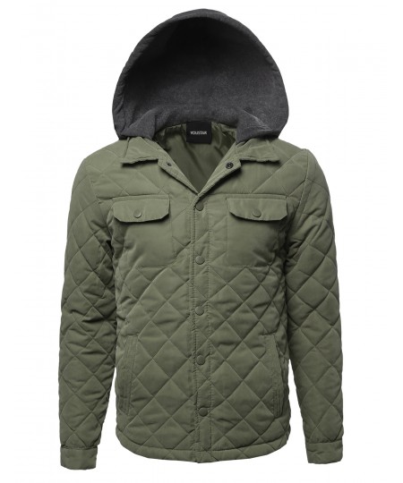 Men's Contrast Color Hooded Puffer Jacket