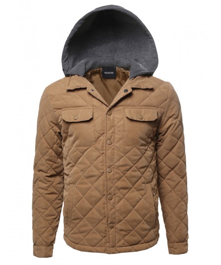 Men's Contrast Color Hooded Puffer Jacket