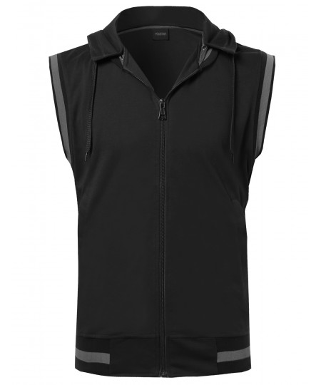 Men's Sleeveless Zipper Closure Drawstring Hoodie